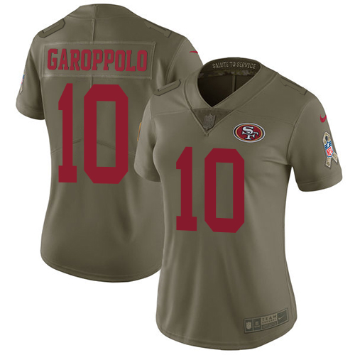 Nike 49ers #10 Jimmy Garoppolo Olive Women's Stitched NFL Limited Salute to Service Jersey - Click Image to Close